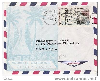 Fdi007/ 1963 – Luftpost  Ex Noumea Nach Monaco – Einzelfrankatur Taucher Mit Fisch - Briefe U. Dokumente