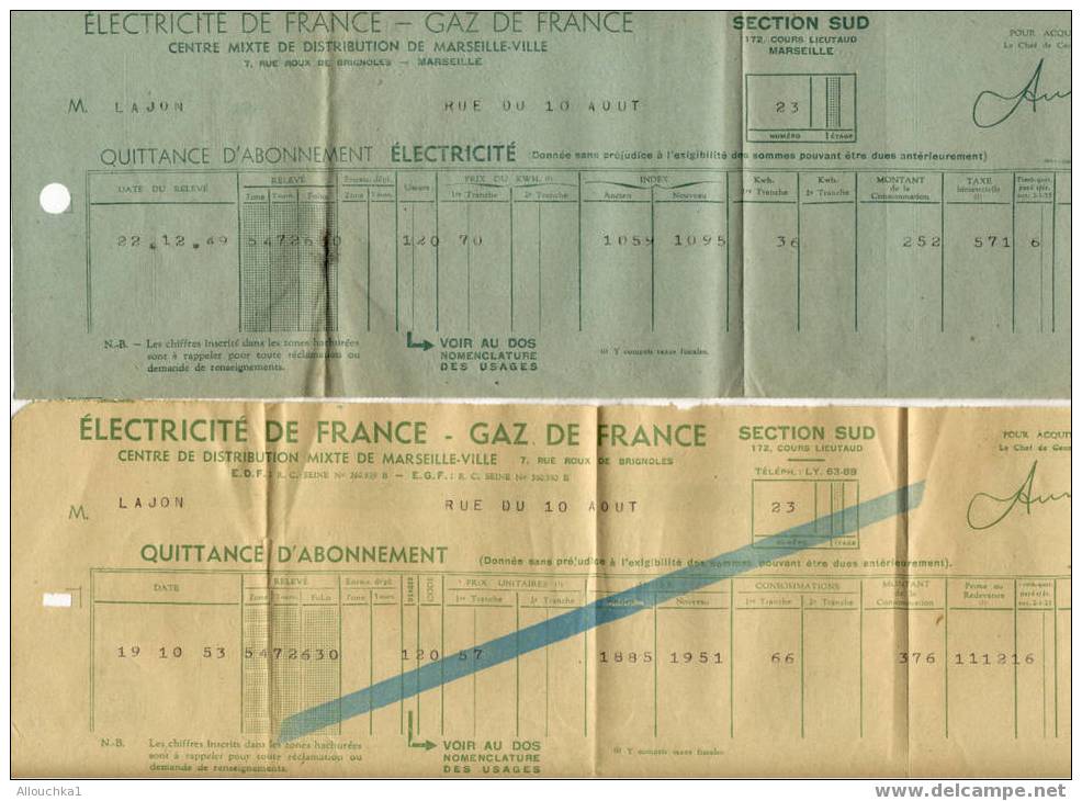 2 SUPERBES PUBLICITE / RECLAME SUR FACTURE ELECTRICITE DE FRANCE GAZ DE FRANCE EN 1949 &1953 - Andere & Zonder Classificatie