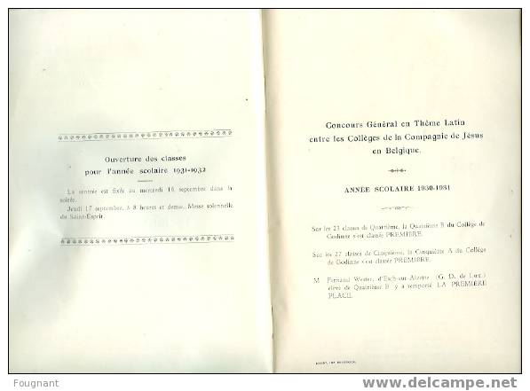 Belgique:1931:GODINNE-Sur -Meuse:Collège St-Paul:Palmarès 18 Juillet 1931.Section Préparatoire-Humanités Anciennes.8 - Other & Unclassified