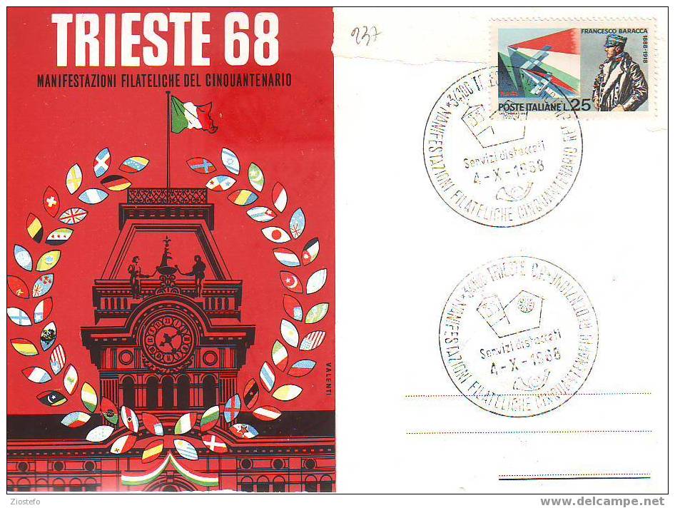 B237 Marcofilia Marcophilie Trieste 5-x-1968 Manifestazioni Filateliche Del Cinquantenario Baracca - WW1 (I Guerra Mundial)