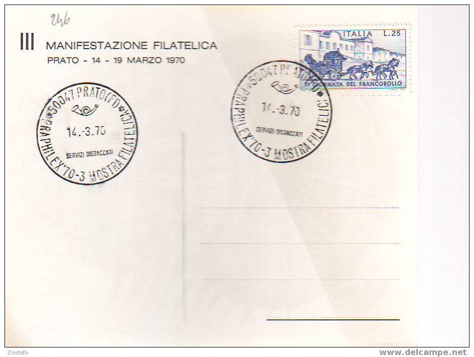 B246 Marcofilia Marcophilie Manifestazione Filatelica Prato 1970 - Diligences