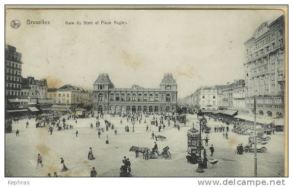 BRUXELLES : Gare Du Nord Et Place Rogier - TOP CPA Peu Courante - Grosse Animation - Ed. NELS - Cachet De La Poste 1911 - Ferrovie, Stazioni