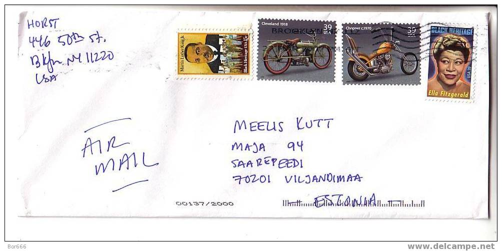 GOOD Postal Cover USA ( Brooklyn ) - ESTONIA 2007 - Nice Stamped: Ella Fizgerald ; Motor Bikes ; Martin Luther King - Briefe U. Dokumente