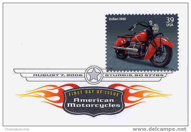 Moto Motorbike Motorcycling Motorrad American Motorcycles Indian 1940 Oblitération De Sturgis - Motorräder