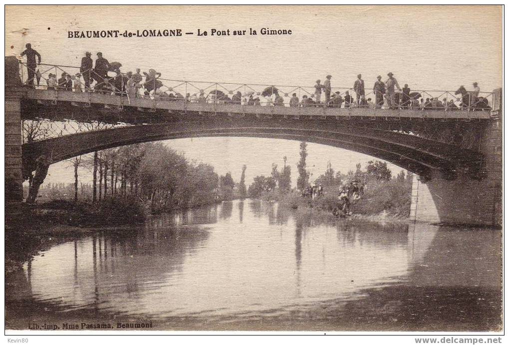82 BEAUMONT DE LOMAGNE Le Pont Sur La Gimone Cpa Animée - Beaumont De Lomagne