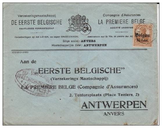 BELGIUM USED COVER CANCELED BAR LENS - OC1/25 Generaal Gouvernement