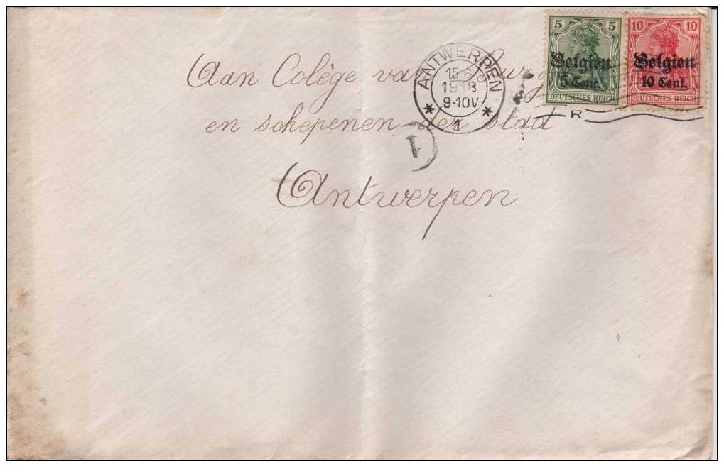 BELGIUM USED COVER CANCELED BAR ANTWERPEN - OC1/25 Generaal Gouvernement