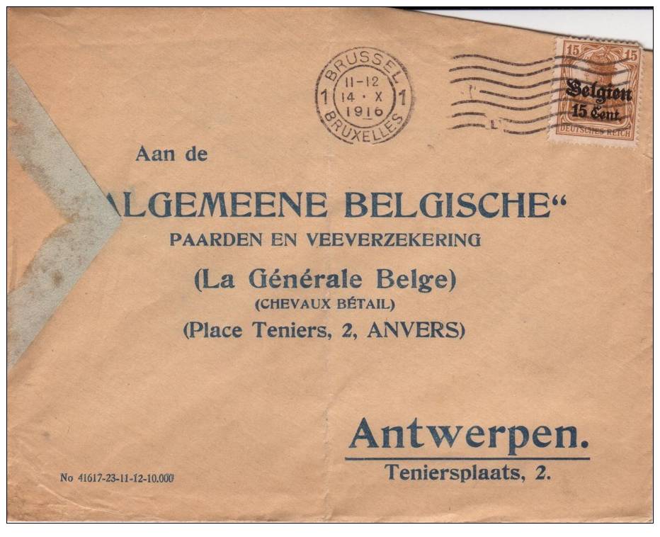 BELGIUM USED COVER CANCELED BAR BRUSSEL - OC1/25 Generaal Gouvernement