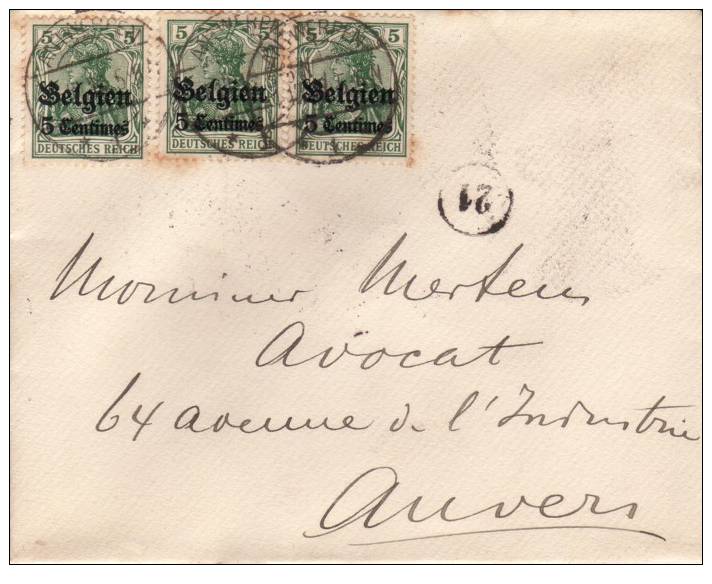 BELGIUM USED COVER CANCELED BAR ANTWERPEN - OC1/25 Gouvernement Général