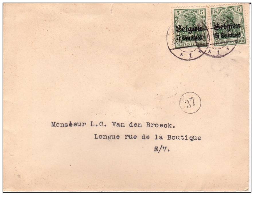 BELGIUM USED COVER CANCELED BAR ANTWERPEN - OC1/25 Generaal Gouvernement