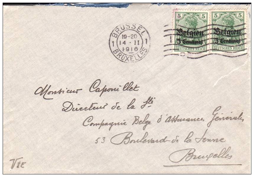 BELGIUM USED COVER CANCELED BAR BRUSSEL - OC1/25 Gouvernement Général