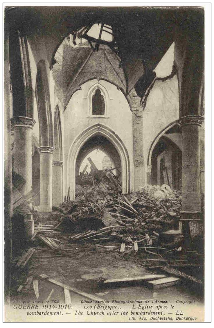 LOO  - L'EGLISE  APRES LE BOMBARDEMENT - Lo-Reninge