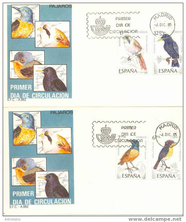 FDC Espagne "Oiseaux" 1985 Yvert 2439/42 - Sonstige & Ohne Zuordnung