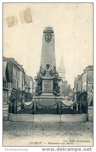 14 LIVAROT MONUMENT AUX MORTS MARQUE TIMBRE IMP CROUILLEBOIS  VERS 1920 ET+ - Livarot