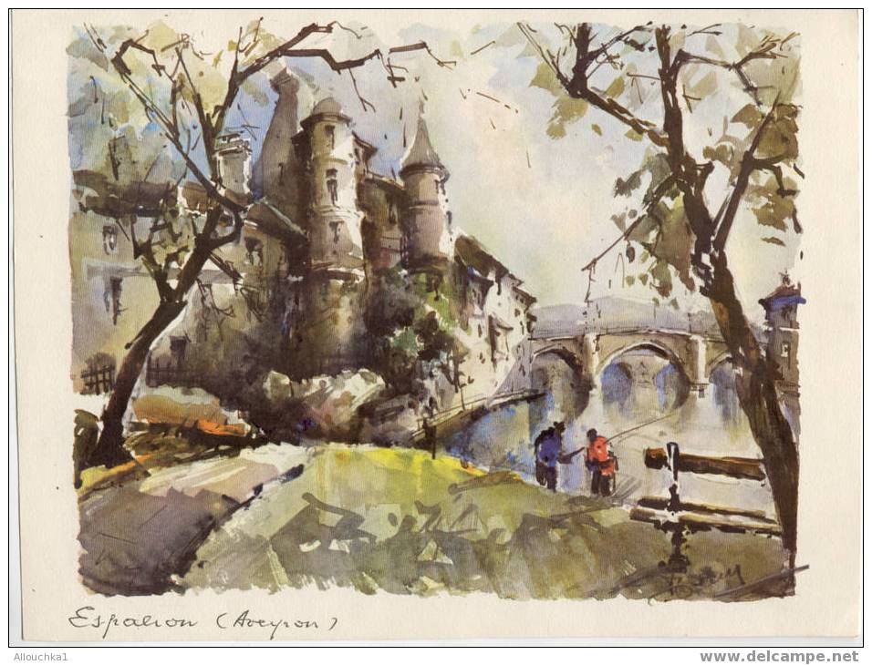 MAI /JUIN  1958 LITHOGRAPHIE REPRODUCTION CALENDRIER  ESPALION DANS L´AVEYRON / PECHEURS / 28.5 X 21.5 CM ENV - Formato Grande : 1941-60