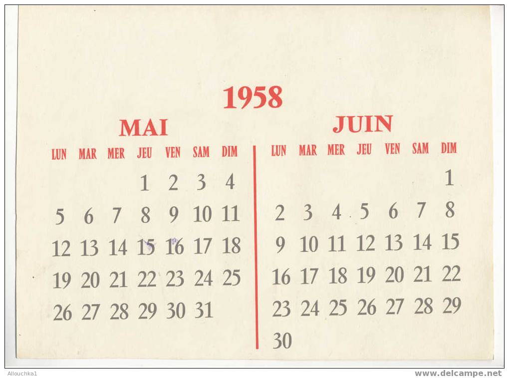 MAI /JUIN  1958 LITHOGRAPHIE REPRODUCTION CALENDRIER  ESPALION DANS L´AVEYRON / PECHEURS / 28.5 X 21.5 CM ENV - Formato Grande : 1941-60