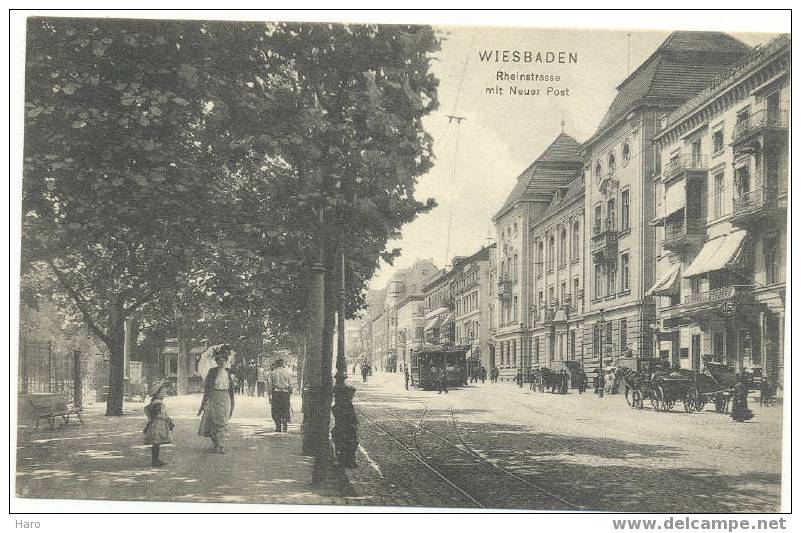 WIESBADEN - Rheinstrasse Mit Neuer Post - Tramway - Tram (W10) - Wiesbaden