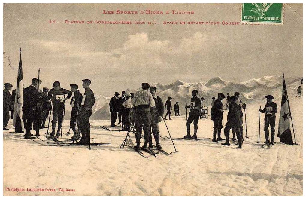 31 LUCHON SUPERBAGNERES Plateau, Avant Départ Course, Skieurs, Beau Plan, Ed Labouche 11, Sports Hiver, 1914 - Superbagneres