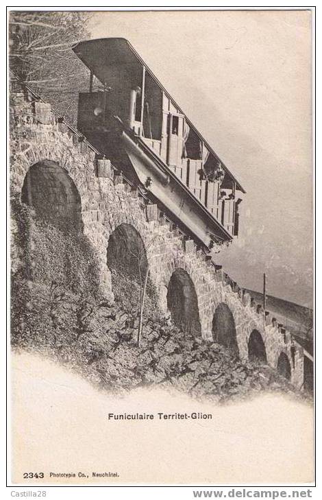 Cpa SUISSE Funiculaire TERRITET- GLION (oblitération) - Funicular Railway