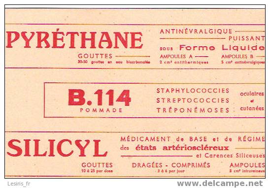 BUVARD - PYRETHANE - B. 114 - SILICYL - LABORATOIRES CAMUSET - PARIS - - Drogheria