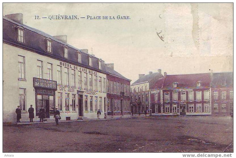 QUIVRAIN = Place De La Gare + Commerce De Cigares Melior - Belle Carte Couleur - Quiévrain