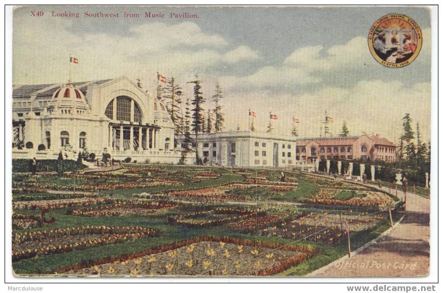 Seattle. Alaska - Yukon - Pacific Exposition 1909. Looking Southwest From Music Pavilion. Official Post Card. Colored. - Seattle
