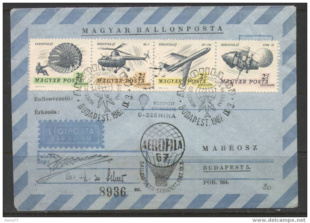 394 - UNGHERIA , BALLONPOSTA BUDAPEST  3/11/1963 - Poststempel (Marcophilie)