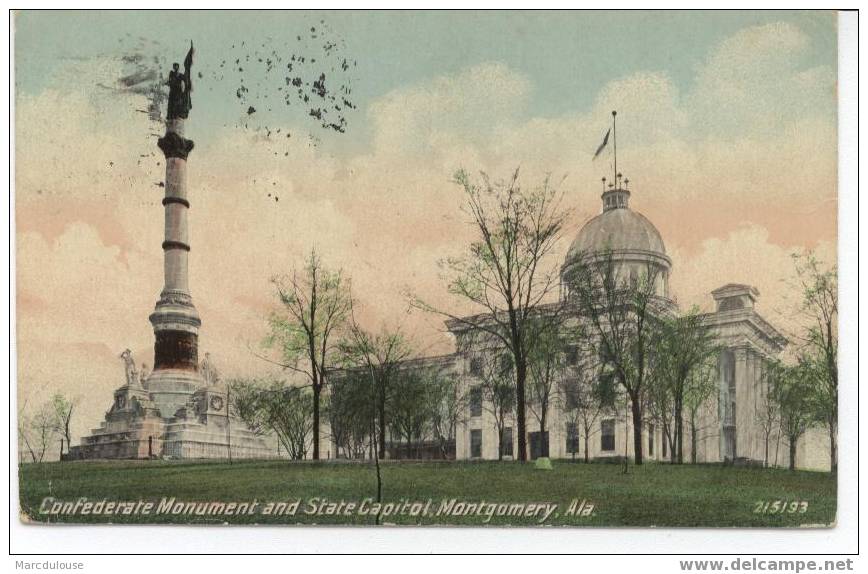 Montgomery. Confederate Monument And State Capitol, Alabama. Colored. - Montgomery
