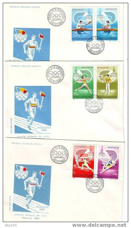 Romania 1980 FDC OLYMPIC GAMES MOSKOVA,ROWING,SCRIME,TIR ETC. - Tiro (armas)