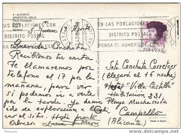 Postal PLAYA DE SAN JUAN (Alicante) 1978 - Cartas & Documentos