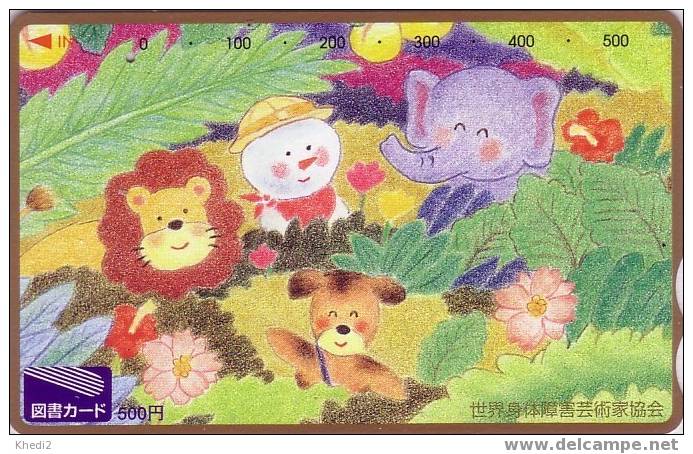 Carte Japon - ANIMAL - Eléphant Lion Chien Japan Prepaid Card - Dog Elefant Löwe Hund Tosho Karte - Jungle