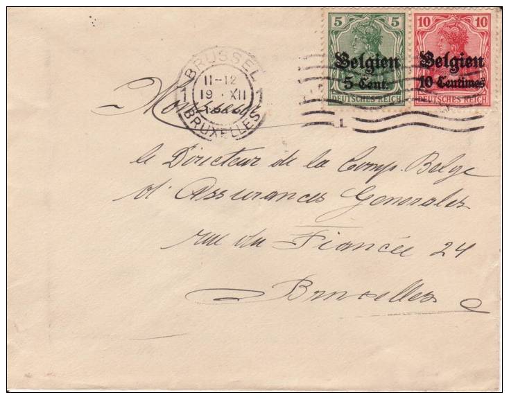 BELGIUM USED COVER 1917 CANCELED BAR BRUXELLES - OC1/25 Gouvernement Général