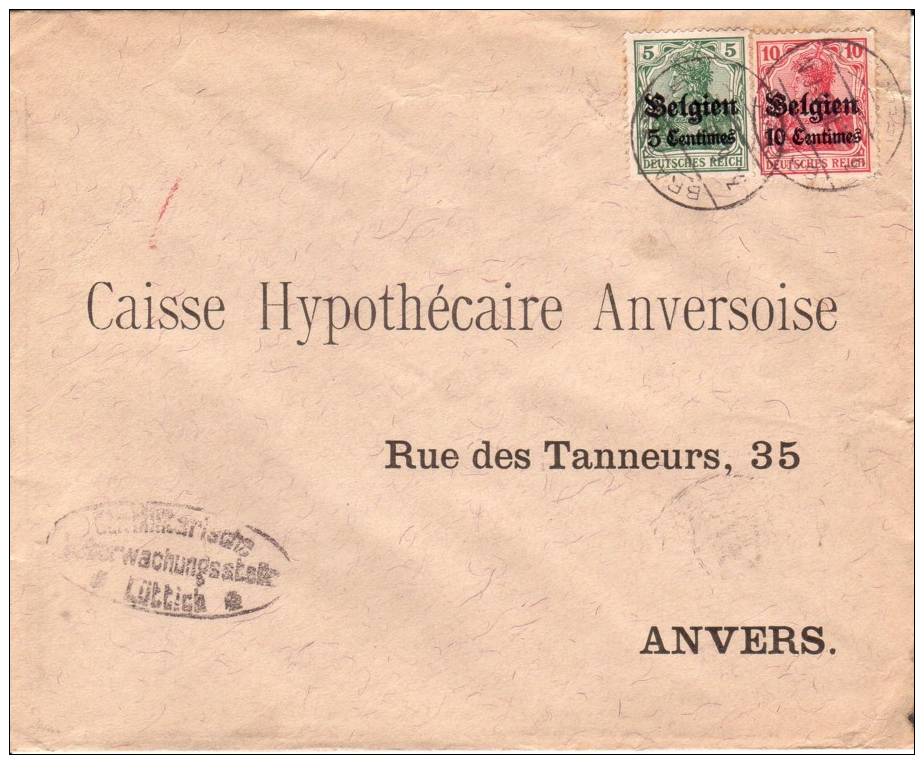 BELGIUM USED COVER CANCELED BAR BRAIVES - OC1/25 Generalgouvernement 