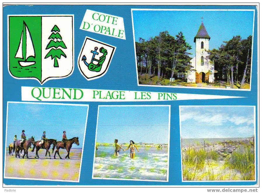 Carte Postale 80 De Quend-Plage-Les-Pins - L'église, Cheveaux Sur La Plage, L'esplanade - Quend