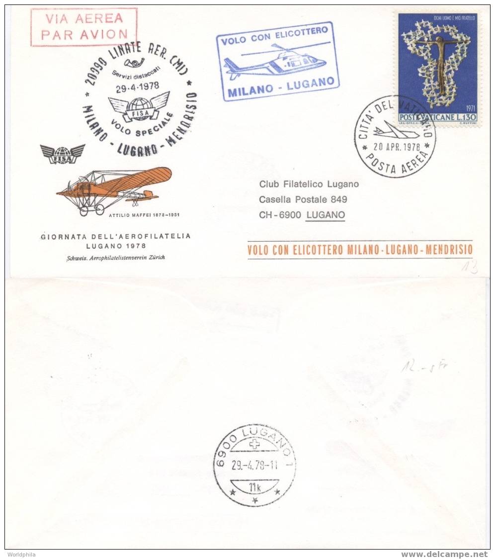 Helicopter Flight Vatican-Italy-Switzerland Fisa Cover 1978 - Helicopters