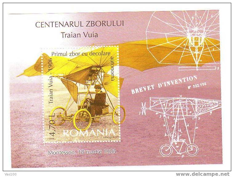 Romania 2006 PLANE BREVET D´INVENTION TRAIAN VUIA,BLOCK,MNH. - Europe