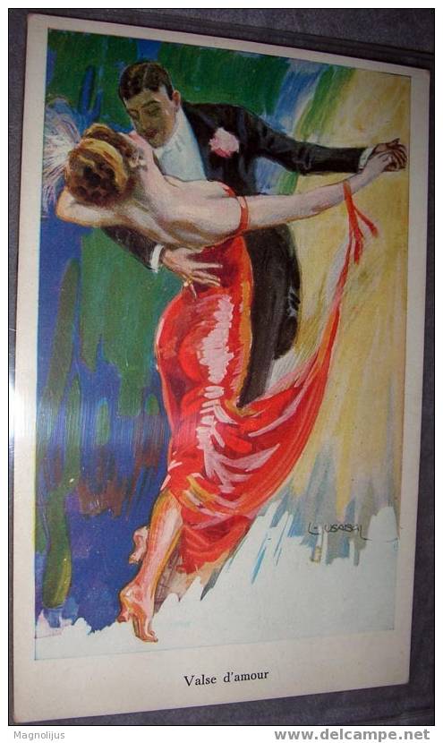 Illustrators, Usabal, Dance, Waltz, Vintage Postcard - Usabal