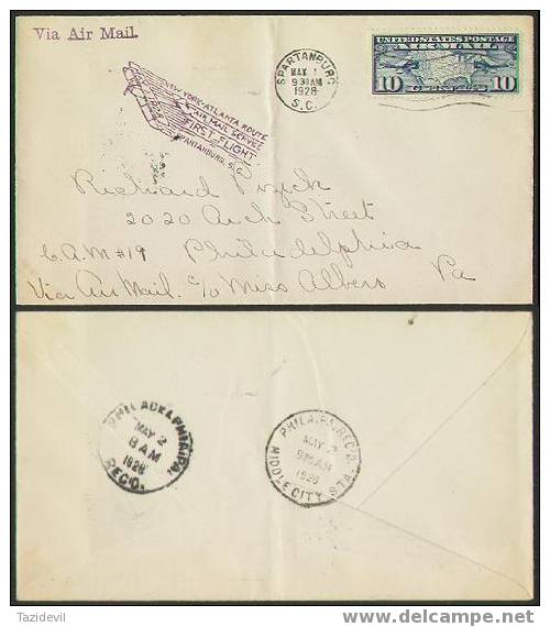 USA - 1928 First Flight New York - Atlanta Route. Spartanburg Postmark. Cover Has Been Lightly Folded - 1c. 1918-1940 Storia Postale