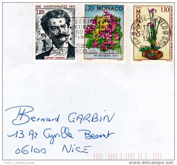 MONACO LETTRE CONCOURS INTERNATIONAL DE BOUQUETS ET JOHAN STRAUSS - Postmarks