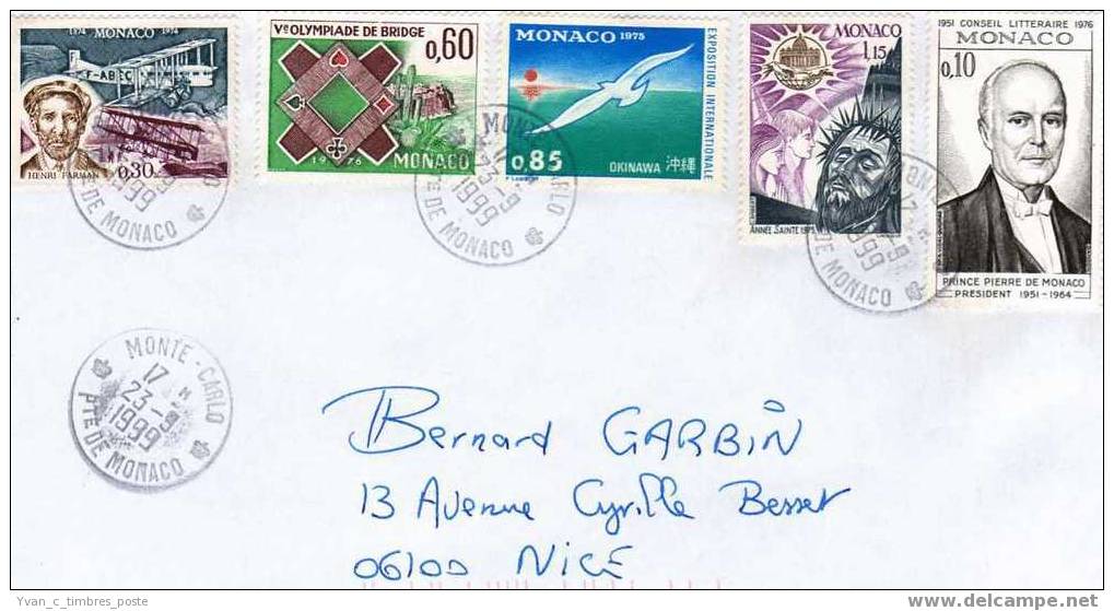 MONACO LETTRE AVION BRIDGE MOUETTE ANNEE SAINTE PRINCE PIERRE - Postmarks