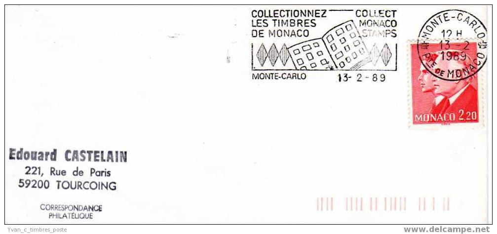 MONACO LETTRE AFFRANCHISSEMENT PRINCES RAINIER III ET ALBERT II FLAMME COLLECTIONNEZ LES TIMBRES - Postmarks