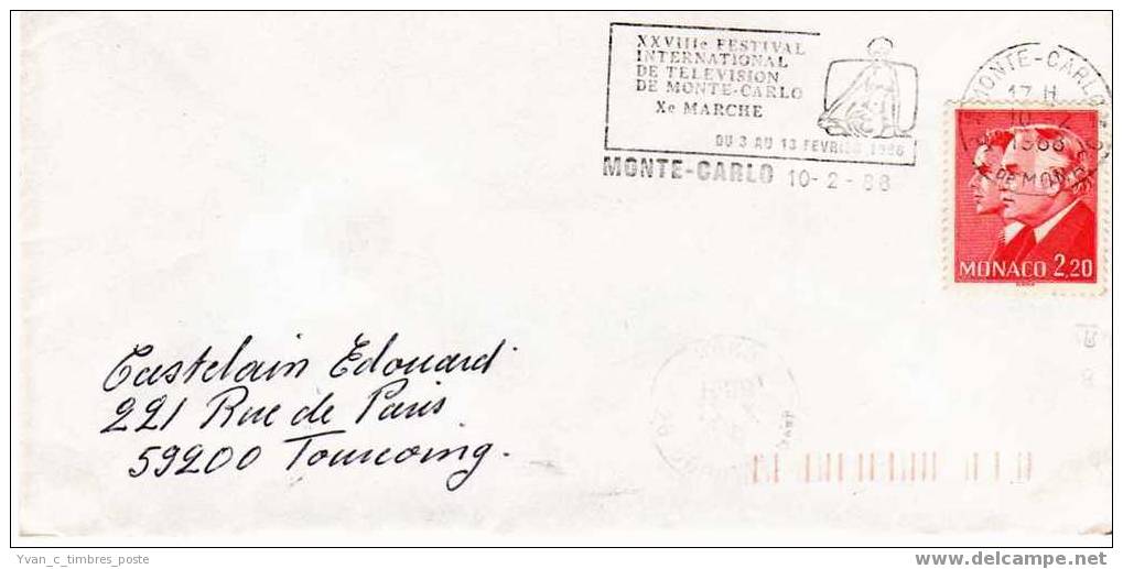 MONACO LETTRE AFFRANCHISSEMENT PRINCES RAINIER III ET ALBERT II FLAMME FESTIVAL DE TELEVISION - Postmarks