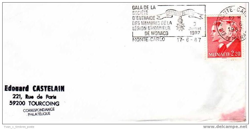 MONACO LETTRE AFFRANCHISSEMENT PRINCES RAINIER III ET ALBERT II FLAMME LEGION D HONNEUR - Postmarks