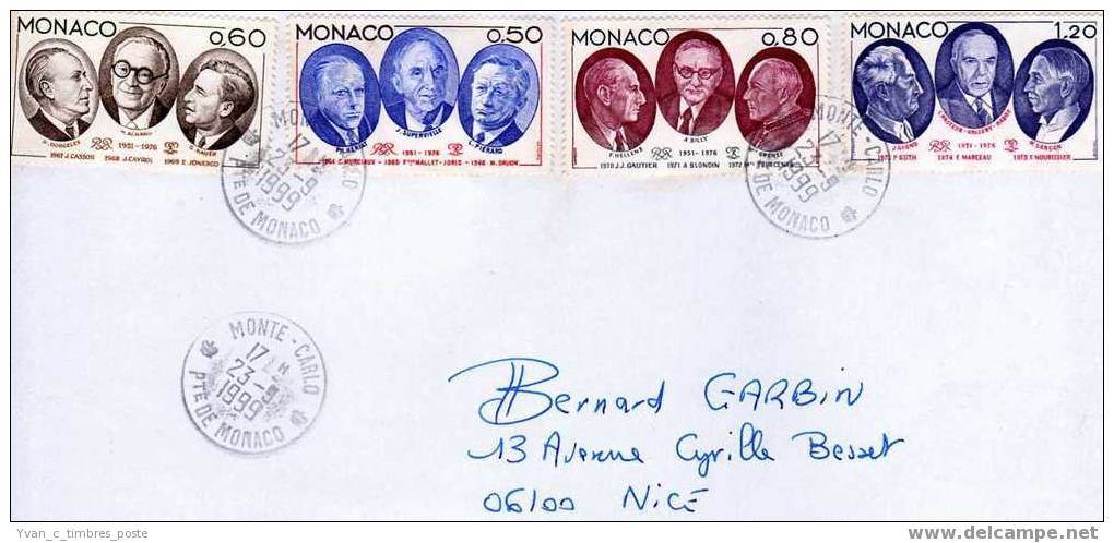 MONACO LETTRE AFFRANCHISSEMENT IONESCO MALLET JORIS DRUON GUTH NOURISSIER... - Postmarks