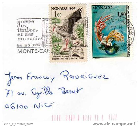 MONACO LETTRE AFFRANCHISSEMENT CONCOURS INTERNATIONAL DE BOUQUETS FLEURS ET CIGOGNE - Postmarks