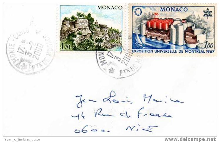 MONACO LETTRE AFFRANCHISSEMENT EXPOSITION UNIVERSELLE DE MONTREAL ET PALAIS PRINCIER - Poststempel