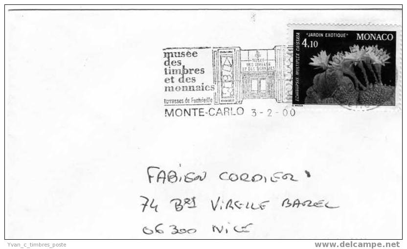 MONACO LETTRE AFFRANCHISSEMENT FLEURS DU JARDIN EXOTIQUE - Postmarks