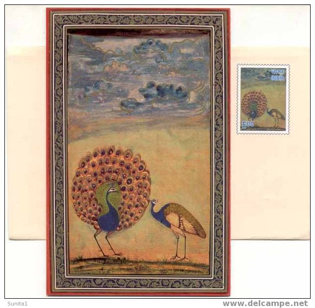 PSE, Peacock, Peahen, Peafowl, Bird, India, Postal Stationery, Greeting Card, Painting, Art - Pfauen