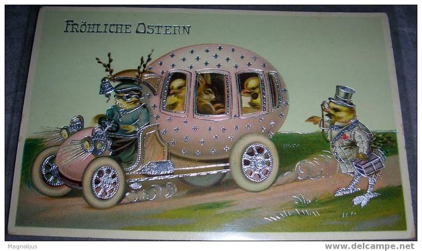 Very Rich Litho And Pressed Print,Truck,Old Car,Animals In Human Situation,vintage Postcard - Camion, Tir