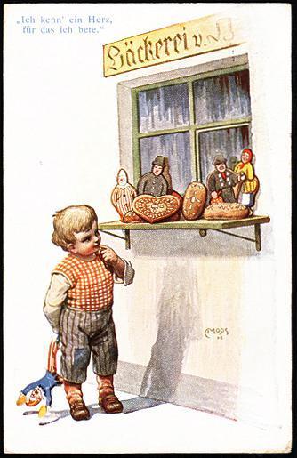 Child With Doll Outside Gingerbread Shop - Artist Signed C. Moos ´05 - Moos, Carl